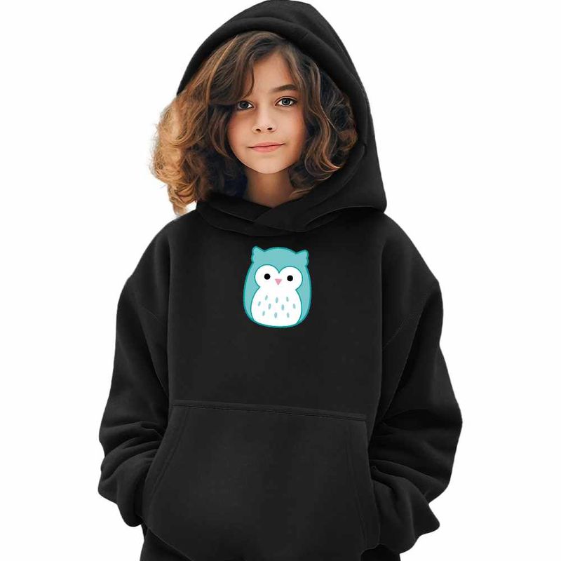 Fashion, accesorii si bijuterii - Copii - Imbracaminte copii - Pulovere si hanorace copii - Hanorac Copii Fete Squishmallows Bufnita Atena, negru, marime XS Copii - Infinity.ro