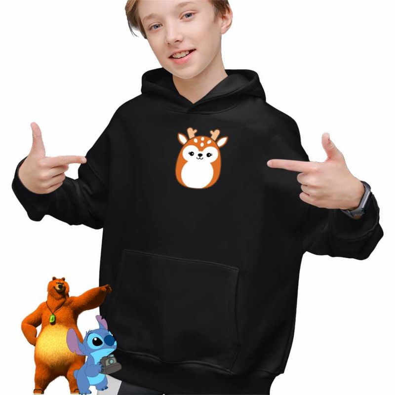 Fashion, accesorii si bijuterii - Copii - Imbracaminte copii - Pulovere si hanorace copii - Hanorac Copii Baieti Squishmallows Ren Craciun, negru, marime L Copii - Infinity.ro