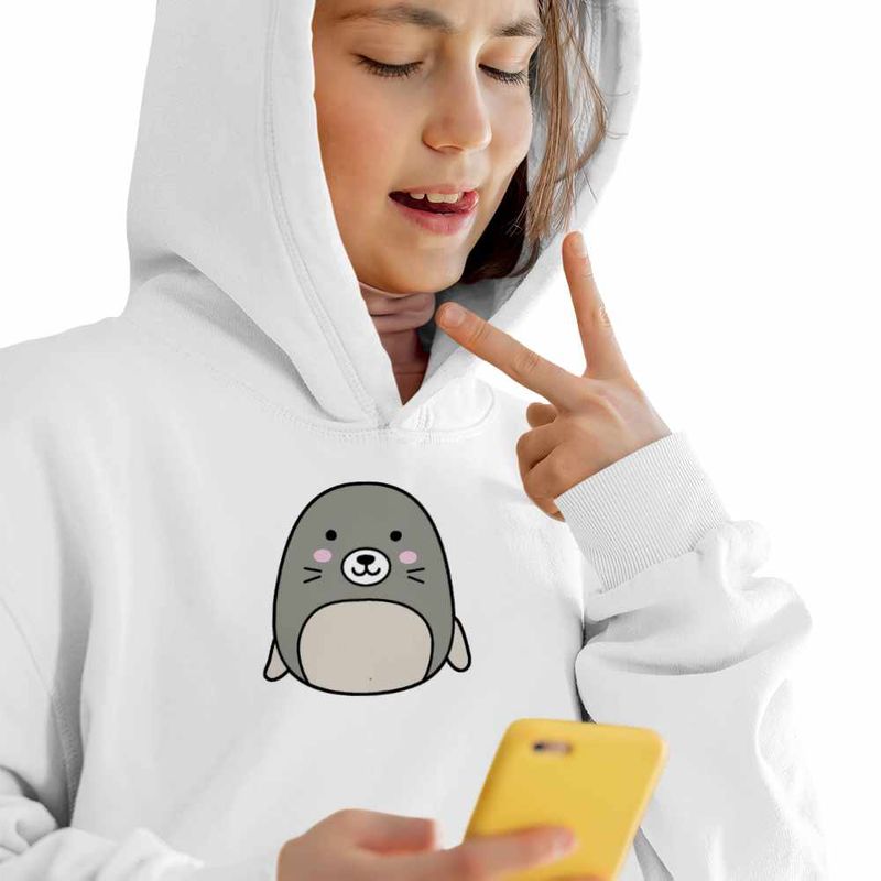 Fashion, accesorii si bijuterii - Copii - Imbracaminte copii - Pulovere si hanorace copii - Hanorac Copii Fete Squishmallows Foca Squad, alb, marime M Copii - Infinity.ro
