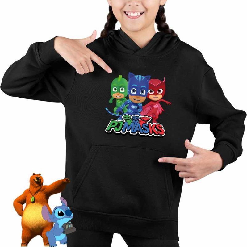 Fashion, accesorii si bijuterii - Copii - Imbracaminte copii - Pulovere si hanorace copii - Hanorac Copii Fete Pj Masks Eroi Pijamale Crew, negru, marime L Copii - Infinity.ro