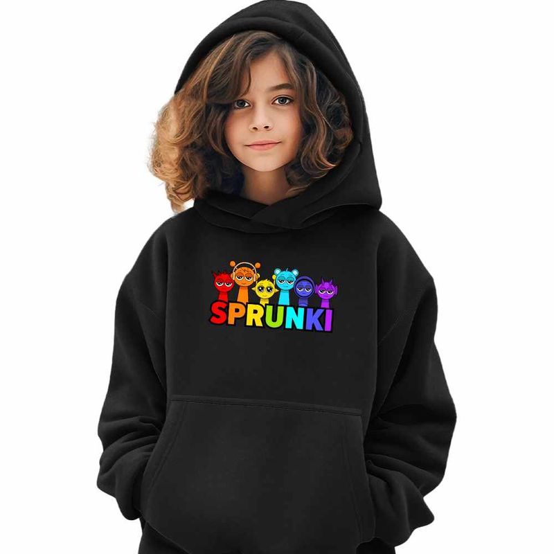 Fashion, accesorii si bijuterii - Copii - Imbracaminte copii - Pulovere si hanorace copii - Hanorac Copii Fete Sprunki Music Beats Game, negru, marime S Copii - Infinity.ro