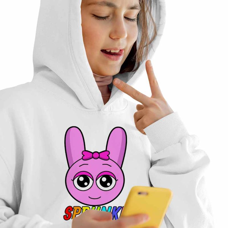 Fashion, accesorii si bijuterii - Copii - Imbracaminte copii - Pulovere si hanorace copii - Hanorac Copii Fete Sprunki Game Pink Music Game, alb, marime S Copii - Infinity.ro