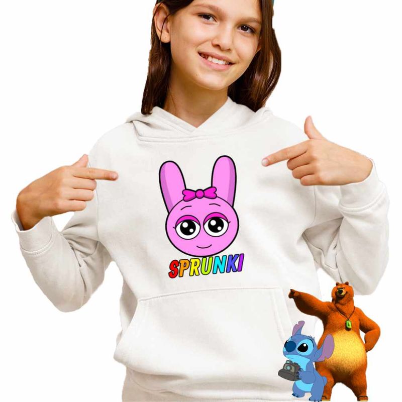 Fashion, accesorii si bijuterii - Copii - Imbracaminte copii - Pulovere si hanorace copii - Hanorac Copii Fete Sprunki Game Pink Music Game, alb, marime S Copii - Infinity.ro