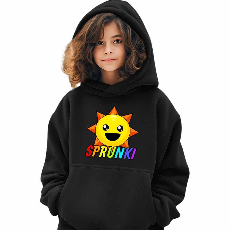 Fashion, accesorii si bijuterii - Copii - Imbracaminte copii - Pulovere si hanorace copii - Hanorac Copii Fete Sprunki Sun Fun Music Game, negru, marime XL Copii - Infinity.ro