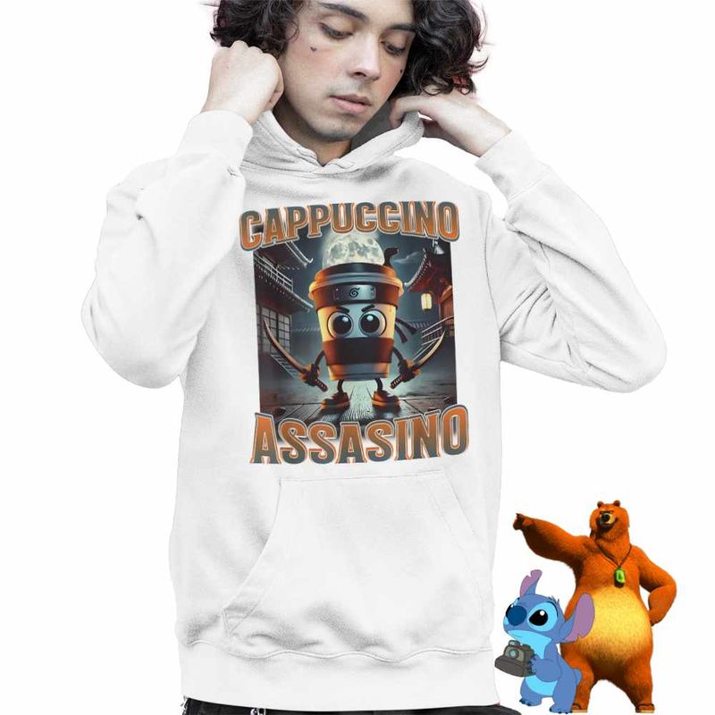 Fashion, accesorii si bijuterii - Copii - Imbracaminte copii - Pulovere si hanorace copii - Hanorac Copii Baieti Italian Cappuccino Assassino Brainrot, alb, marime XL Copii - Infinity.ro