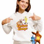 Fashion, accesorii si bijuterii - Copii - Imbracaminte copii - Pulovere si hanorace copii - Hanorac Copii Fete Curious George Gradina Zoologica Cimpanzeu, alb, marime S Copii - Infinity.ro