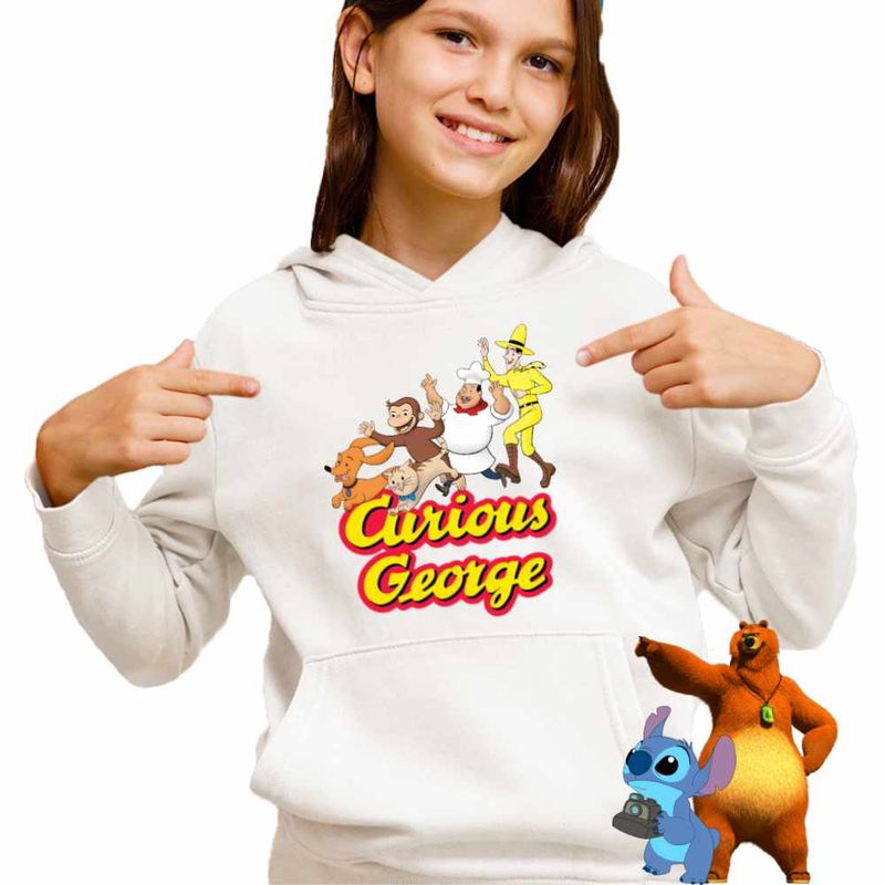 Fashion, accesorii si bijuterii - Copii - Imbracaminte copii - Pulovere si hanorace copii - Hanorac Copii Fete Curious George Gradina Zoologica Cimpanzeu, alb, marime S Copii - Infinity.ro