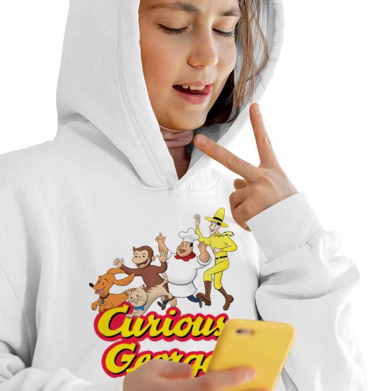 Fashion, accesorii si bijuterii - Copii - Imbracaminte copii - Pulovere si hanorace copii - Hanorac Copii Fete Curious George Gradina Zoologica Cimpanzeu, alb, marime S Copii - Infinity.ro