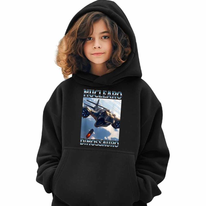 Fashion, accesorii si bijuterii - Copii - Imbracaminte copii - Pulovere si hanorace copii - Hanorac Copii Fete Nuclearo Dinossauro Italian Meme Brainrot Brain Rot, negru, marime M Copii - Infinity.ro