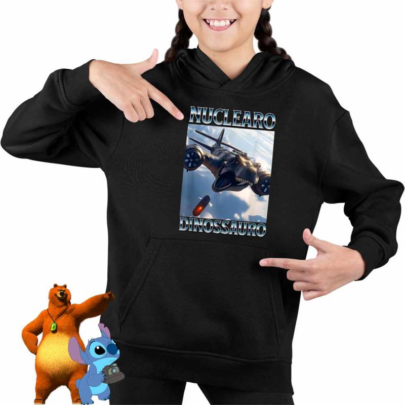 Fashion, accesorii si bijuterii - Copii - Imbracaminte copii - Pulovere si hanorace copii - Hanorac Copii Fete Nuclearo Dinossauro Italian Meme Brainrot Brain Rot, negru, marime M Copii - Infinity.ro