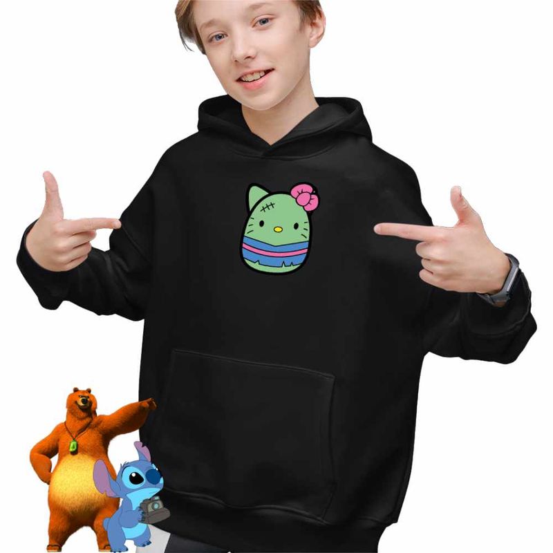 Fashion, accesorii si bijuterii - Copii - Imbracaminte copii - Pulovere si hanorace copii - Hanorac Copii Baieti Squishmallows Pisica Zombie Horror, negru, marime L Copii - Infinity.ro
