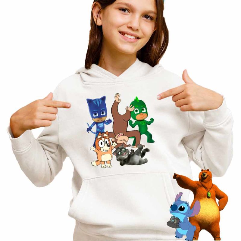 Fashion, accesorii si bijuterii - Copii - Imbracaminte copii - Pulovere si hanorace copii - Hanorac Copii Fete Curiosul George Eroi Pijama Bingo Tom, alb, marime S Copii - Infinity.ro