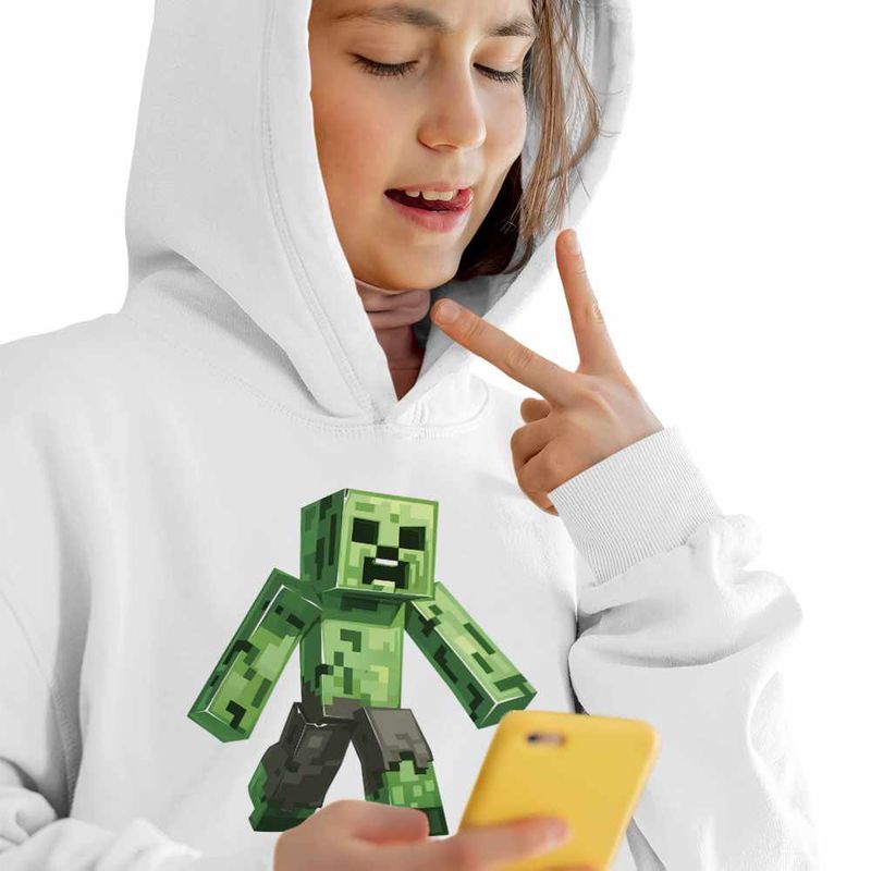 Fashion, accesorii si bijuterii - Copii - Imbracaminte copii - Pulovere si hanorace copii - Hanorac Copii Fete Creeper Vagabond Minecraft, alb, marime XL Copii - Infinity.ro