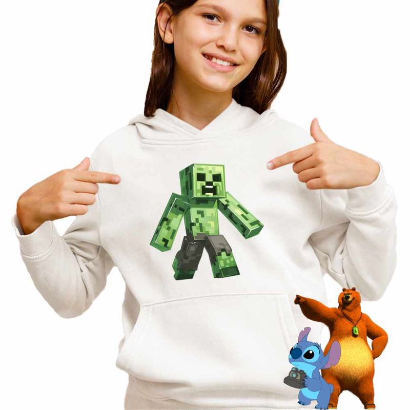 Fashion, accesorii si bijuterii - Copii - Imbracaminte copii - Pulovere si hanorace copii - Hanorac Copii Fete Creeper Vagabond Minecraft, alb, marime XL Copii - Infinity.ro