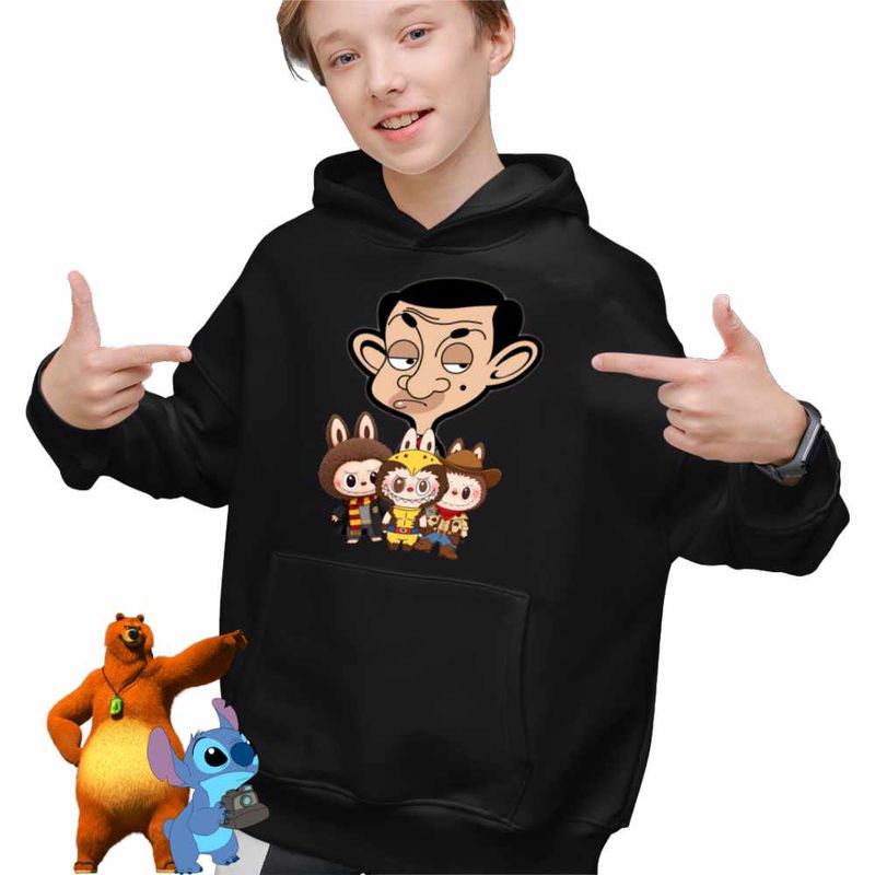 Fashion, accesorii si bijuterii - Copii - Imbracaminte copii - Pulovere si hanorace copii - Hanorac Copii Baieti Mr Bean Labubu, negru, marime M Copii - Infinity.ro