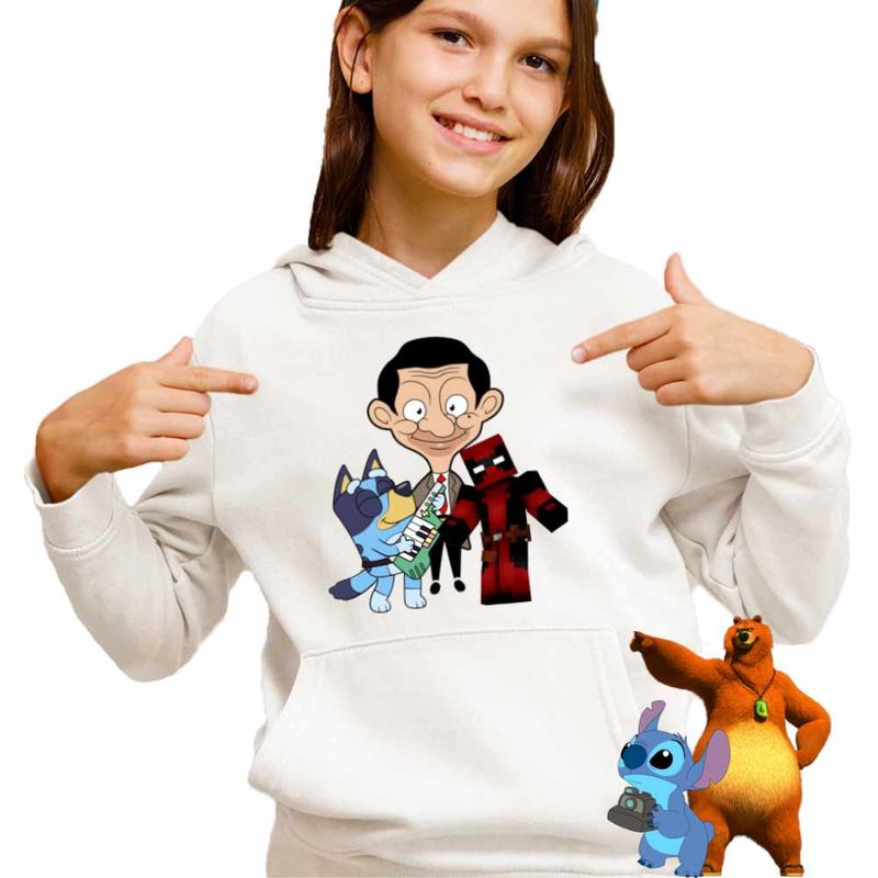 Fashion, accesorii si bijuterii - Copii - Imbracaminte copii - Pulovere si hanorace copii - Hanorac Copii Fete Mr Bean Bluey Tiktok, alb, marime M Copii - Infinity.ro