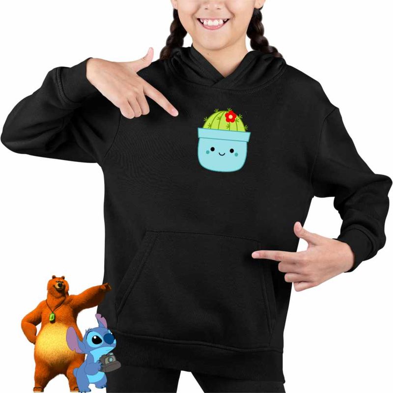Fashion, accesorii si bijuterii - Copii - Imbracaminte copii - Pulovere si hanorace copii - Hanorac Copii Fete Squishmallows Cactus Ghiveci, negru, marime S Copii - Infinity.ro