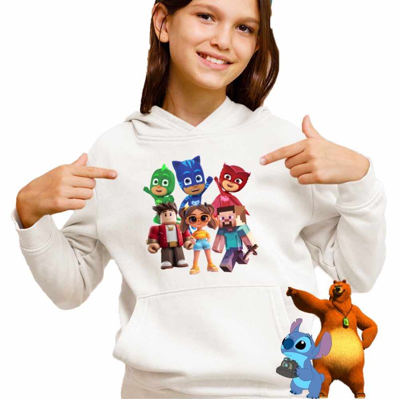 Fashion, accesorii si bijuterii - Copii - Imbracaminte copii - Pulovere si hanorace copii - Hanorac Copii Fete PJ Masks Roblox Minecraft, alb, marime M Copii - Infinity.ro