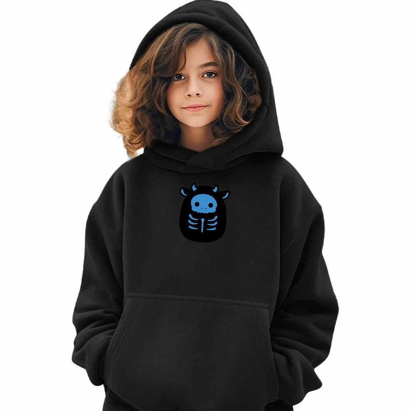 Fashion, accesorii si bijuterii - Copii - Imbracaminte copii - Pulovere si hanorace copii - Hanorac Copii Fete Squishmallows Schelet Halloween, negru, marime L Copii - Infinity.ro