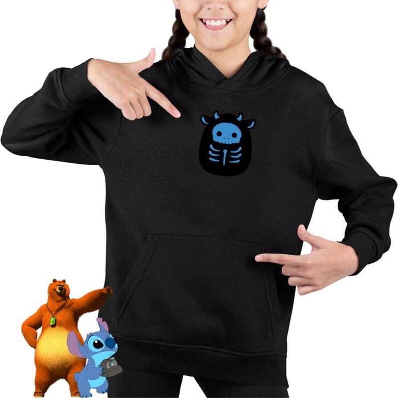 Fashion, accesorii si bijuterii - Copii - Imbracaminte copii - Pulovere si hanorace copii - Hanorac Copii Fete Squishmallows Schelet Halloween, negru, marime L Copii - Infinity.ro