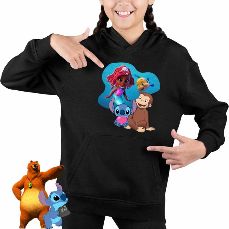 Fashion, accesorii si bijuterii - Copii - Imbracaminte copii - Pulovere si hanorace copii - Hanorac Copii Fete Curiosul George Ariel Stitch Maimuta Desene, negru, marime S Copii - Infinity.ro