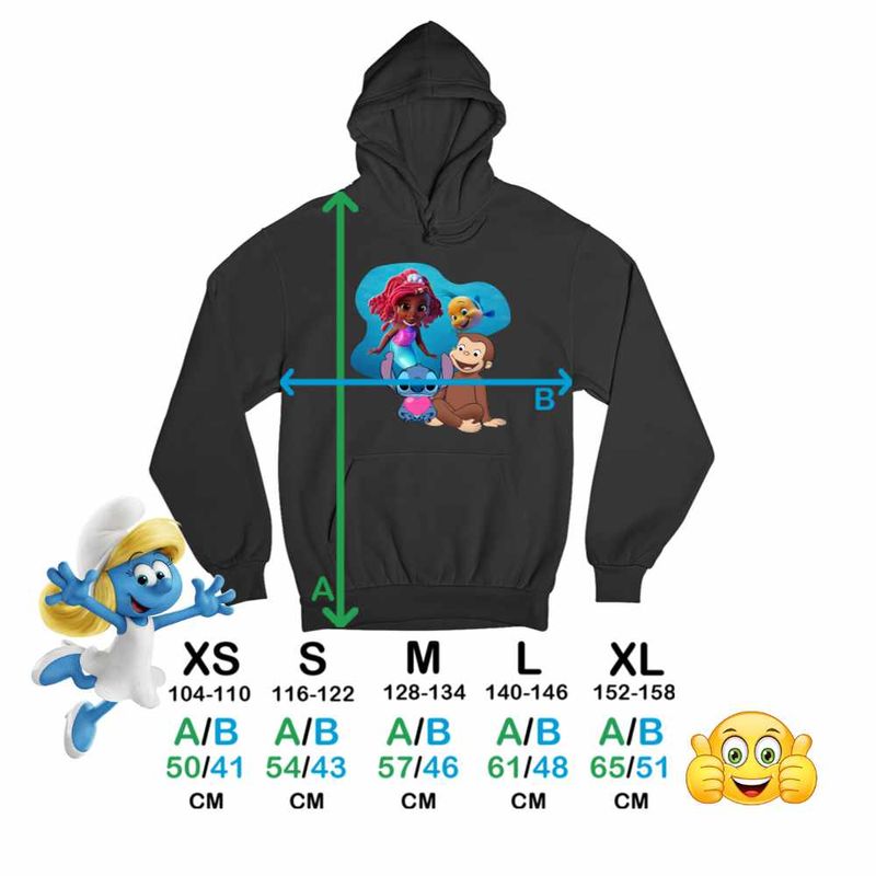 Fashion, accesorii si bijuterii - Copii - Imbracaminte copii - Pulovere si hanorace copii - Hanorac Copii Fete Curiosul George Ariel Stitch Maimuta Desene, negru, marime S Copii - Infinity.ro
