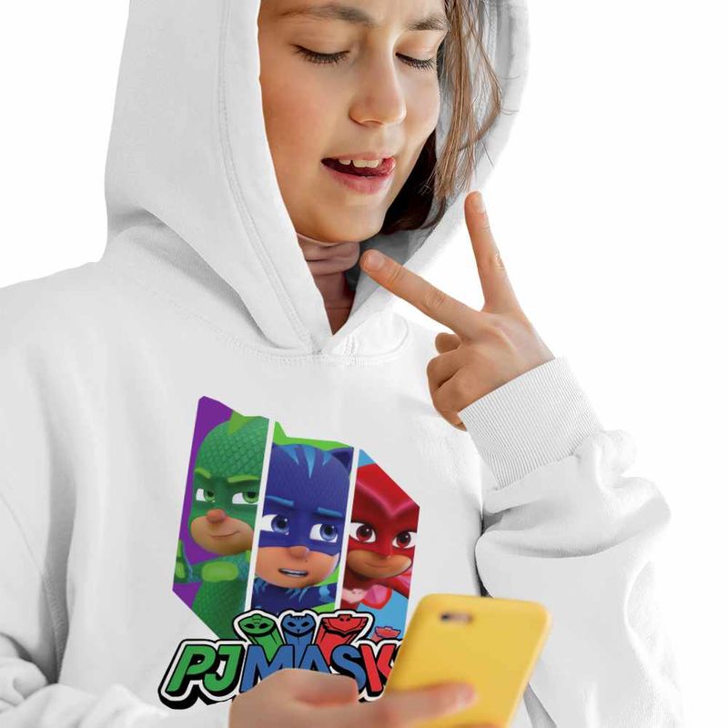 Fashion, accesorii si bijuterii - Copii - Imbracaminte copii - Pulovere si hanorace copii - Hanorac Copii Fete Eroi in Pijamale PJ Masks Team, alb, marime L Copii - Infinity.ro