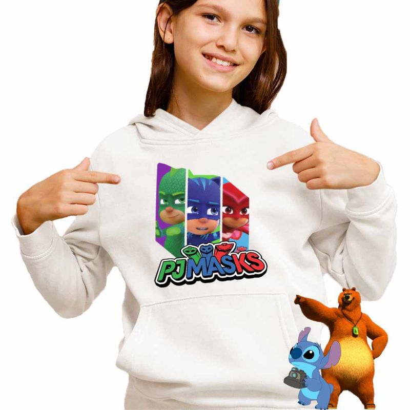 Fashion, accesorii si bijuterii - Copii - Imbracaminte copii - Pulovere si hanorace copii - Hanorac Copii Fete Eroi in Pijamale PJ Masks Team, alb, marime L Copii - Infinity.ro