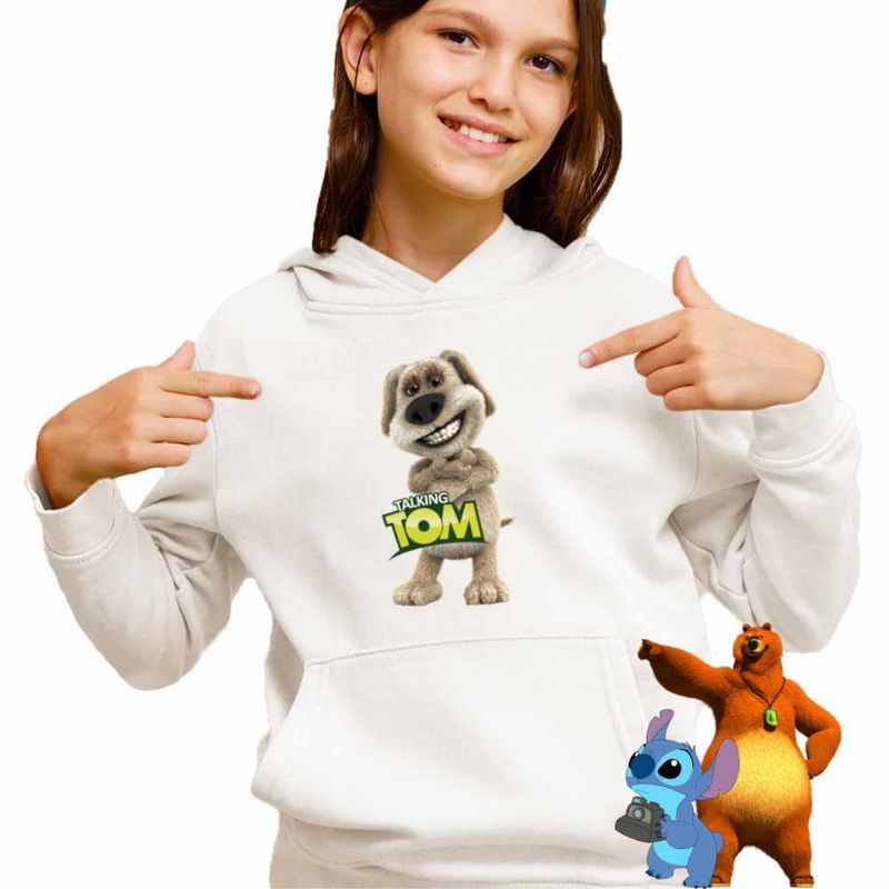 Fashion, accesorii si bijuterii - Copii - Imbracaminte copii - Pulovere si hanorace copii - Hanorac Copii Fete Ben Talking Tom, alb, marime XS Copii - Infinity.ro