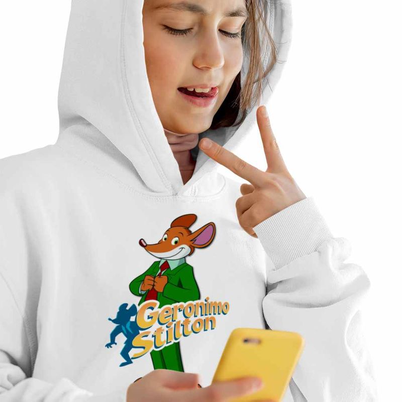 Fashion, accesorii si bijuterii - Copii - Imbracaminte copii - Pulovere si hanorace copii - Hanorac Copii Fete Geronimo Stilton Desene Animate Ziarist, alb, marime M Copii - Infinity.ro