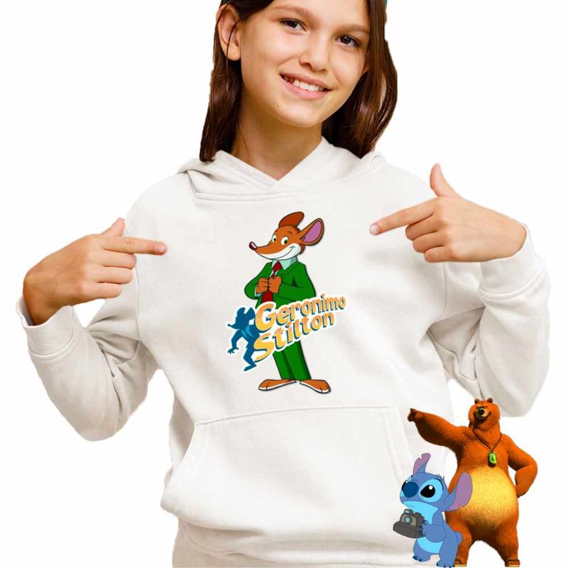 Fashion, accesorii si bijuterii - Copii - Imbracaminte copii - Pulovere si hanorace copii - Hanorac Copii Fete Geronimo Stilton Desene Animate Ziarist, alb, marime M Copii - Infinity.ro