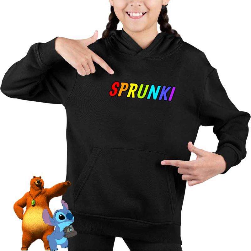 Fashion, accesorii si bijuterii - Copii - Imbracaminte copii - Pulovere si hanorace copii - Hanorac Copii Fete Sprunki Logo Music Gamer, negru, marime S Copii - Infinity.ro