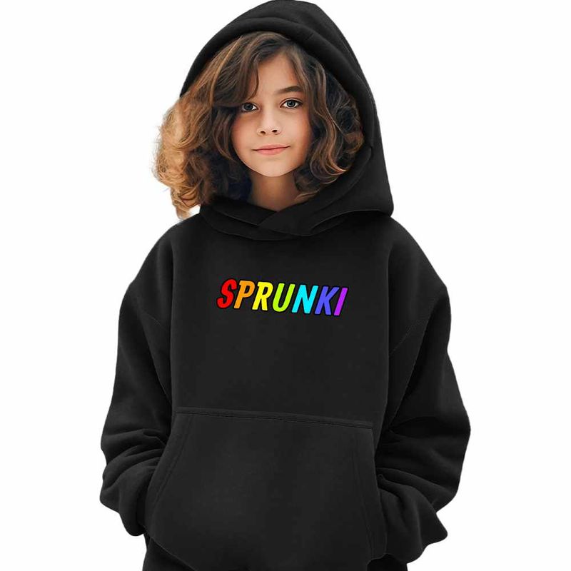 Fashion, accesorii si bijuterii - Copii - Imbracaminte copii - Pulovere si hanorace copii - Hanorac Copii Fete Sprunki Logo Music Gamer, negru, marime S Copii - Infinity.ro
