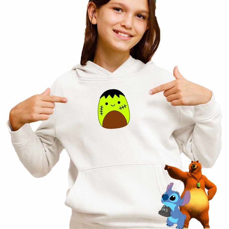 Fashion, accesorii si bijuterii - Copii - Imbracaminte copii - Pulovere si hanorace copii - Hanorac Copii Fete Squishmallows Frankenstein, alb, marime L Copii - Infinity.ro