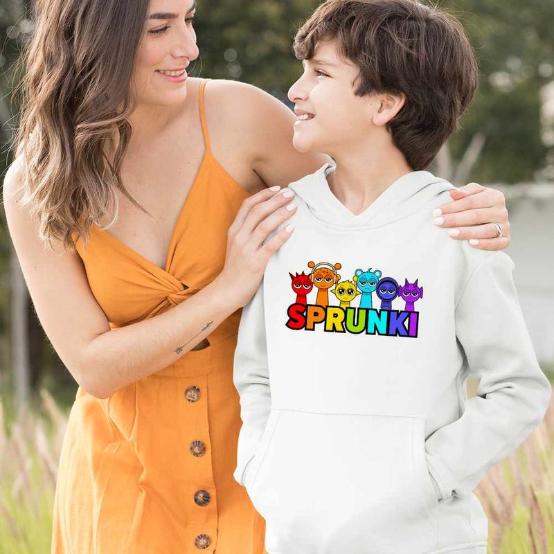 Fashion, accesorii si bijuterii - Copii - Imbracaminte copii - Pulovere si hanorace copii - Hanorac Copii Baieti Sprunki Music Beats Game, alb, marime L Copii - Infinity.ro