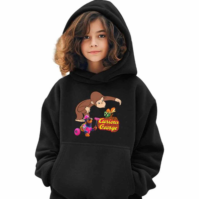 Fashion, accesorii si bijuterii - Copii - Imbracaminte copii - Pulovere si hanorace copii - Hanorac Copii Fete Curious George Creeper Gradina Zoologica, negru, marime XL Copii - Infinity.ro