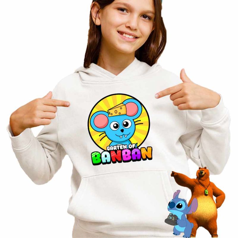 Fashion, accesorii si bijuterii - Copii - Imbracaminte copii - Pulovere si hanorace copii - Hanorac Copii Fete Banban Mouse Tom Gradinita, alb, marime L Copii - Infinity.ro