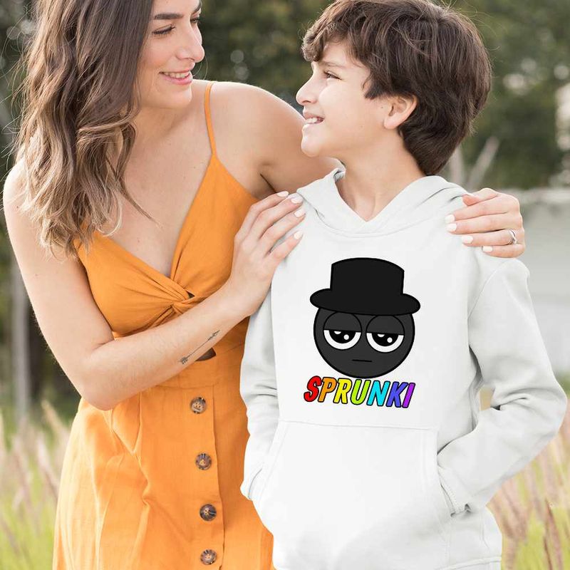 Fashion, accesorii si bijuterii - Copii - Imbracaminte copii - Pulovere si hanorace copii - Hanorac Copii Baieti Sprunki Black Music Game, alb, marime M Copii - Infinity.ro
