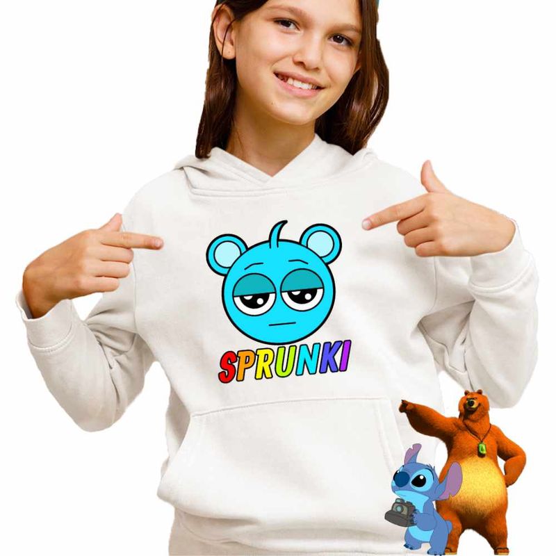 Fashion, accesorii si bijuterii - Copii - Imbracaminte copii - Pulovere si hanorace copii - Hanorac Copii Fete Sprunki Music Game Sky, alb, marime M Copii - Infinity.ro