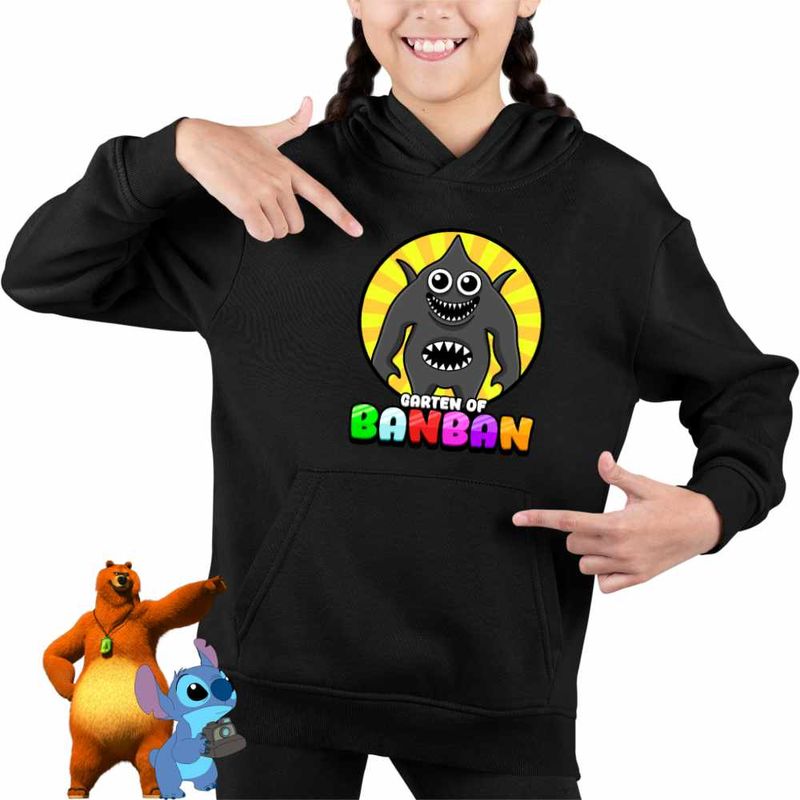 Fashion, accesorii si bijuterii - Copii - Imbracaminte copii - Pulovere si hanorace copii - Hanorac Copii Fete Banban Sharky-Clee Monstru, negru, marime M Copii - Infinity.ro