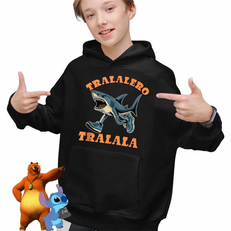 Fashion, accesorii si bijuterii - Copii - Imbracaminte copii - Pulovere si hanorace copii - Hanorac Copii Baieti Tralalero Tralala Italian Meme Brainrot Brain Rot, negru, marime L Copii - Infinity.ro