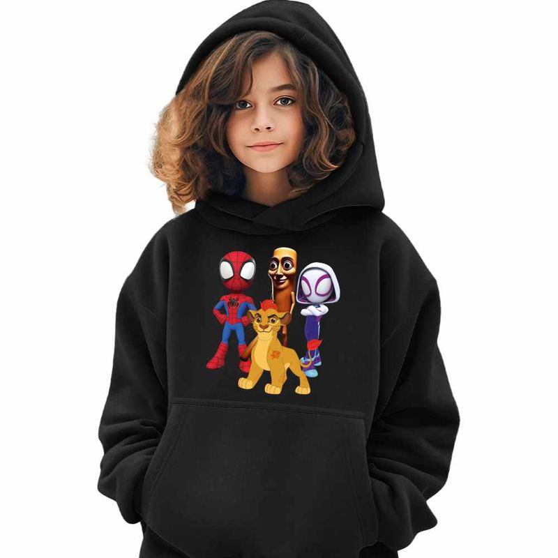 Fashion, accesorii si bijuterii - Copii - Imbracaminte copii - Pulovere si hanorace copii - Hanorac Copii Fete Tung Sahur Garda Felina Paienjenel TikTok, negru, marime S Copii - Infinity.ro