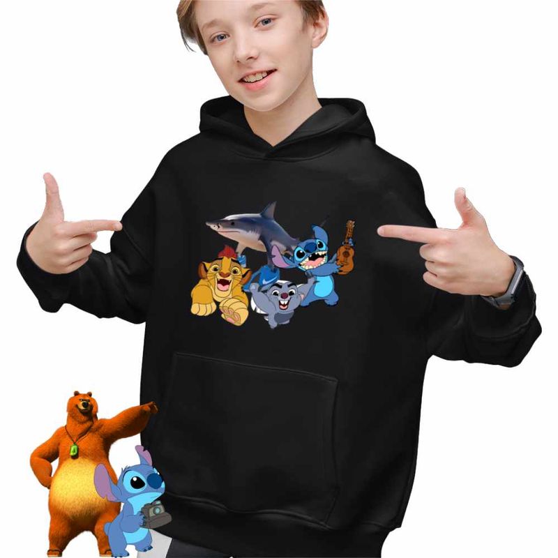 Fashion, accesorii si bijuterii - Copii - Imbracaminte copii - Pulovere si hanorace copii - Hanorac Copii Baieti Tralalero Tralala Garda Felina Stitch Meme, negru, marime L Copii - Infinity.ro