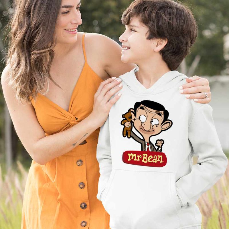Fashion, accesorii si bijuterii - Copii - Imbracaminte copii - Pulovere si hanorace copii - Hanorac Copii Baieti Mr Bean Teddy Bear Happy, alb, marime S Copii - Infinity.ro