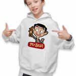 Fashion, accesorii si bijuterii - Copii - Imbracaminte copii - Pulovere si hanorace copii - Hanorac Copii Baieti Mr Bean Teddy Bear Happy, alb, marime S Copii - Infinity.ro