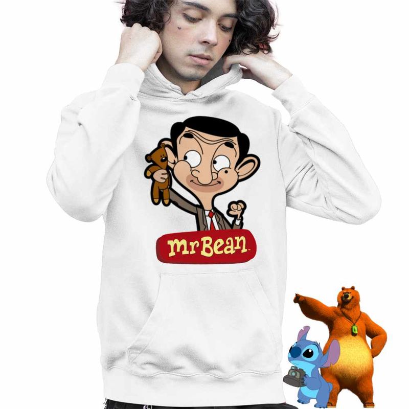Fashion, accesorii si bijuterii - Copii - Imbracaminte copii - Pulovere si hanorace copii - Hanorac Copii Baieti Mr Bean Teddy Bear Happy, alb, marime S Copii - Infinity.ro