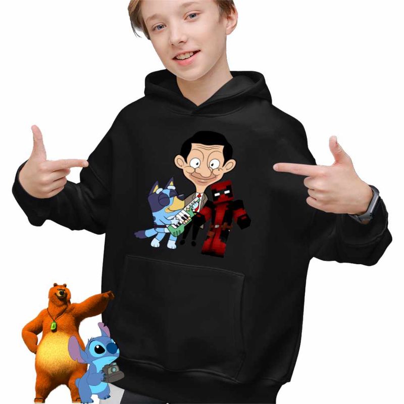 Fashion, accesorii si bijuterii - Copii - Imbracaminte copii - Pulovere si hanorace copii - Hanorac Copii Baieti Mr Bean Bluey Tiktok, negru, marime M Copii - Infinity.ro
