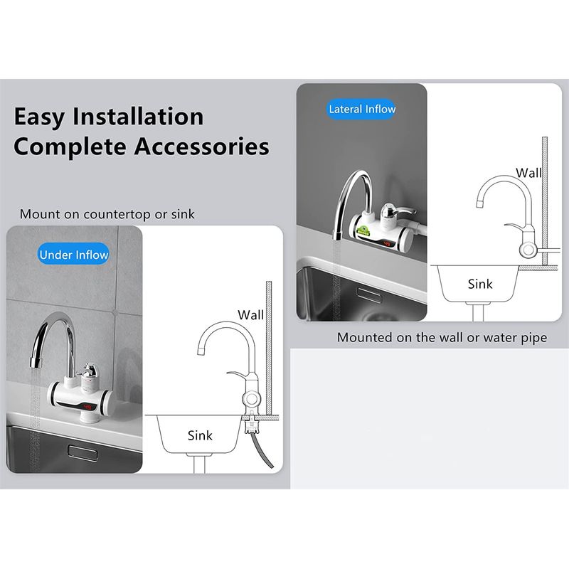 Casa si Gradina - Sanitare - Lavoar baie si accesorii - Baterii sanitare - Robinet Electric Pentru Incalzirea Apei, Afisaj Digital, Prindere Pe Chiuveta,  Incalzire Instanta, Consum Redus - Infinity.ro