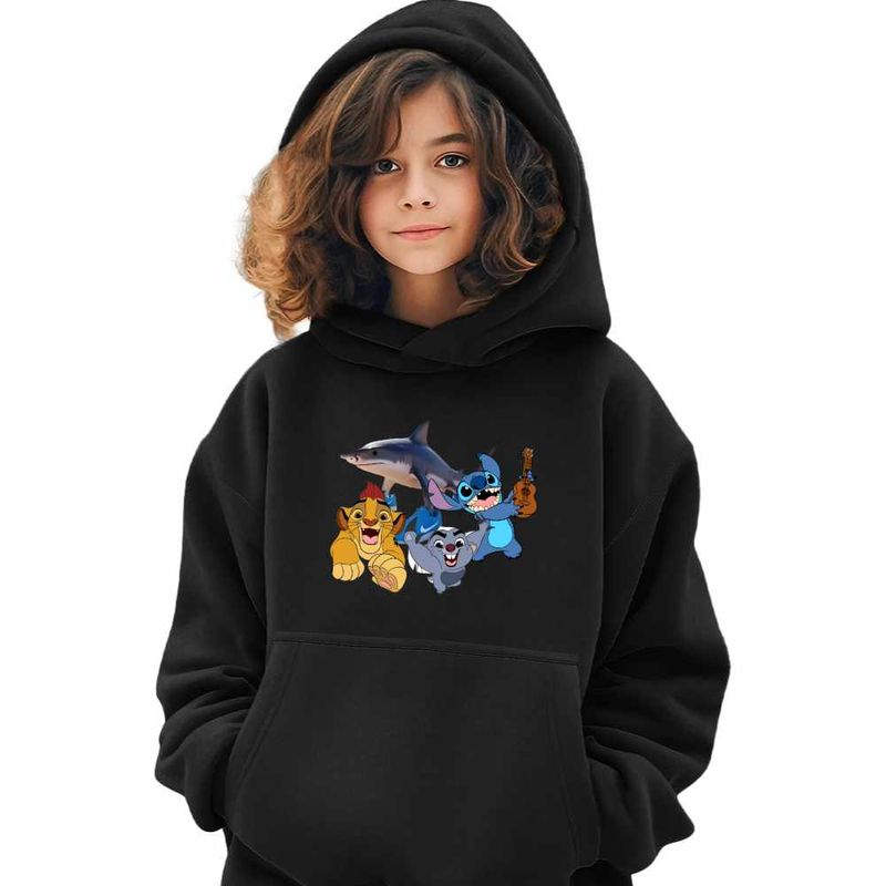 Fashion, accesorii si bijuterii - Copii - Imbracaminte copii - Pulovere si hanorace copii - Hanorac Copii Fete Tralalero Tralala Garda Felina Stitch Meme, negru, marime L Copii - Infinity.ro