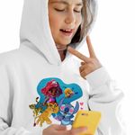 Fashion, accesorii si bijuterii - Copii - Imbracaminte copii - Pulovere si hanorace copii - Hanorac Copii Fete Ariel Stitch Garda Felina Fuli Kion, alb, marime L Copii - Infinity.ro